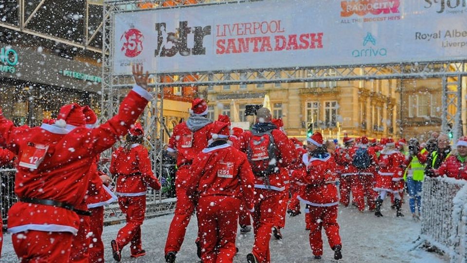 Finishers at the Liverpool Santa Dash 5K