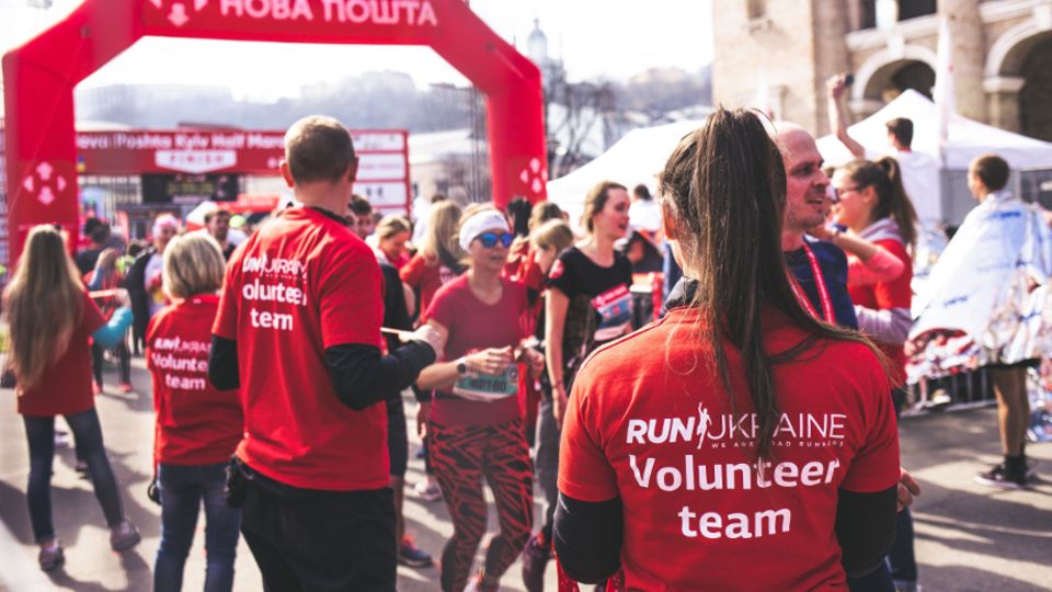 Volunteers at the finish of a running event