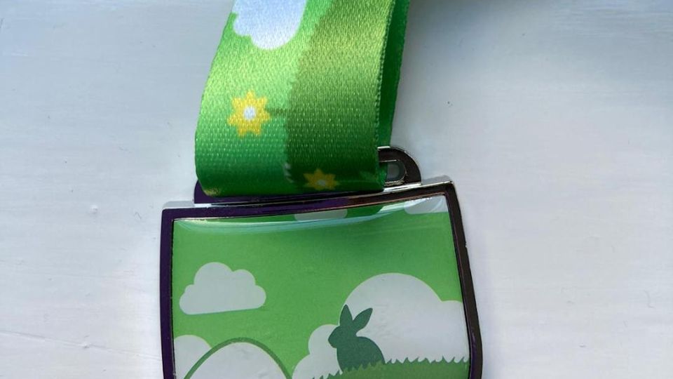 rabbit themed medal for the Easter Virtual Challenge