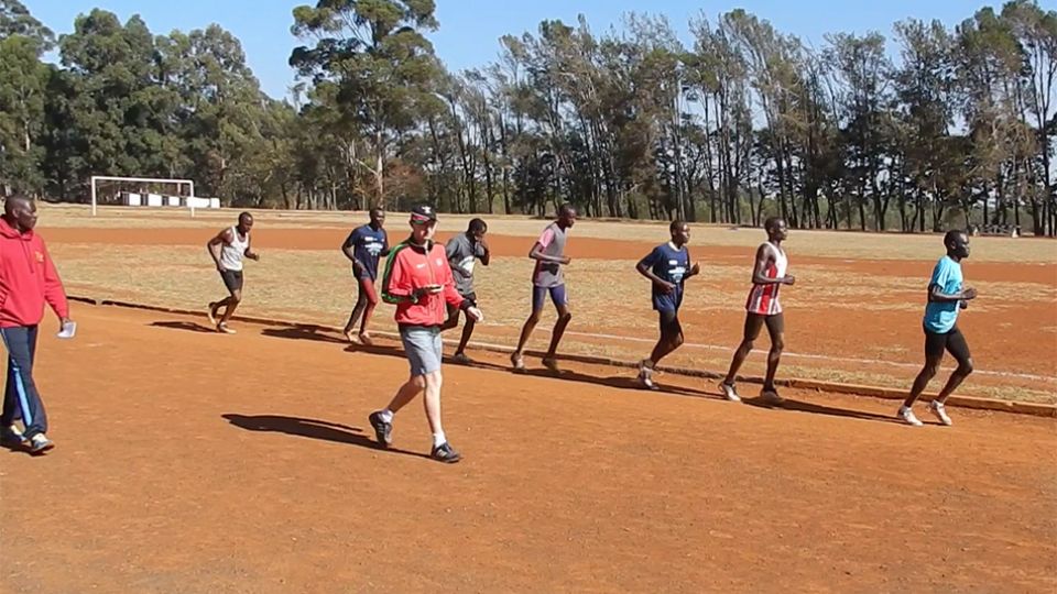 Colin Thomas working with Kenyan athletes