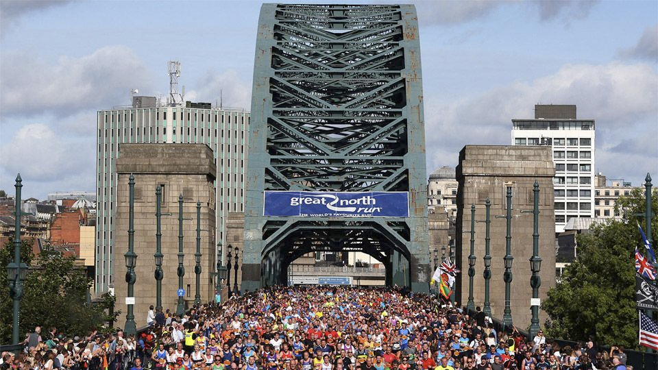 Great North Run Runners On Bridge