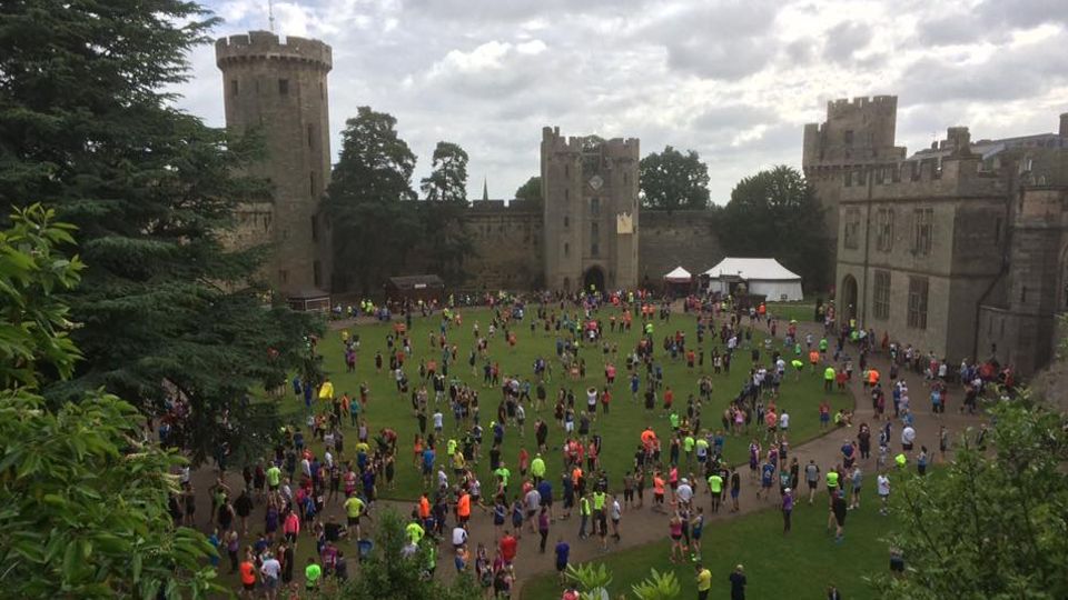 Milling around the courtyard at Warwick Castle for the Two Castles 10K