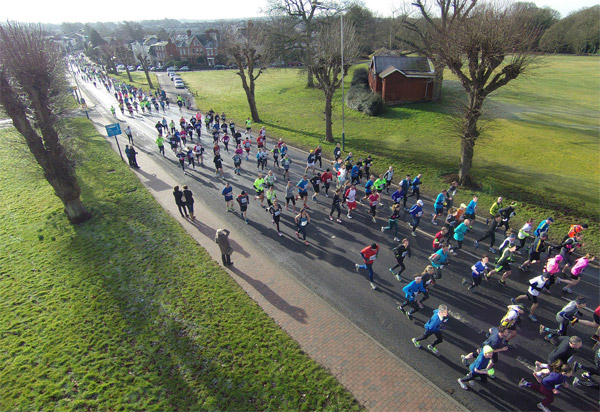 aeriel shot of runners at Tunbridge Wells Half Marathon