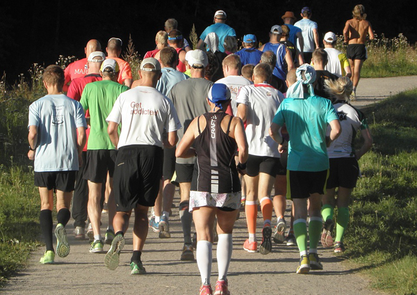 rear view of a group of runners