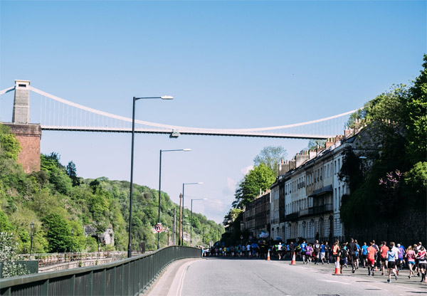 runners heading towards Clifton Suspension Bridge