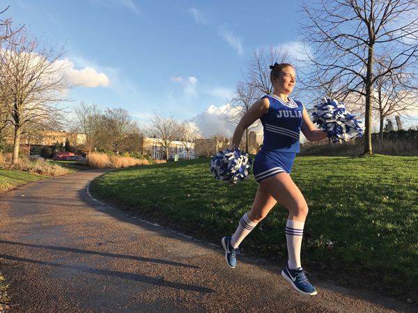 Julia Michelmore in cheerleader outfit