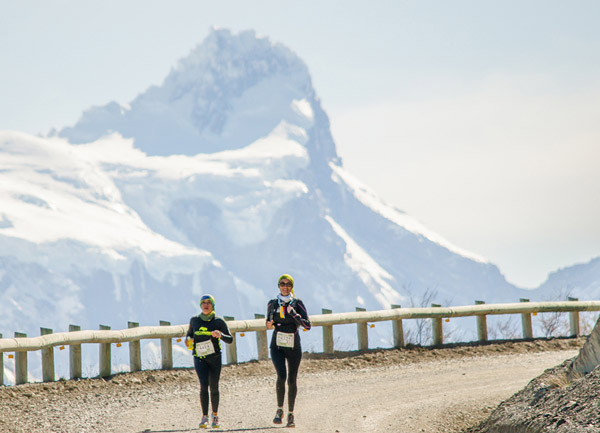 Dramatic mountain background shot of the Patagonia Marathon